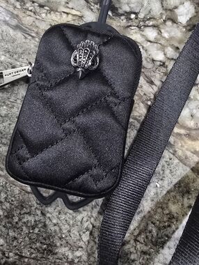 Kurt Geiger Black Quilted Mini Phone Holder With Pouch with Metal Emblem